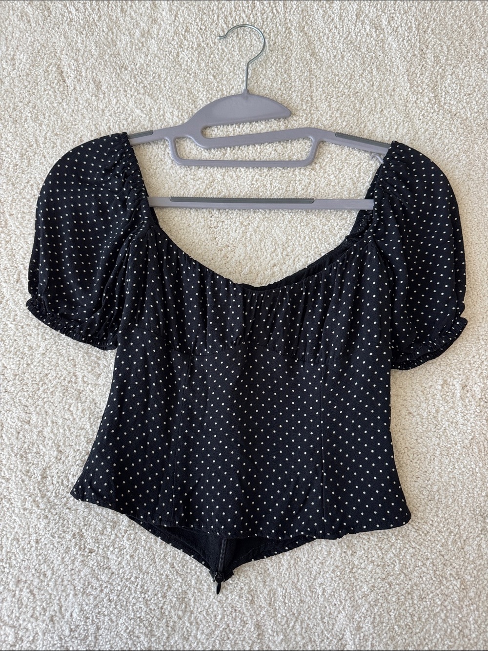 Reformation Black Polka Dot Puff Sleeve Women's Top